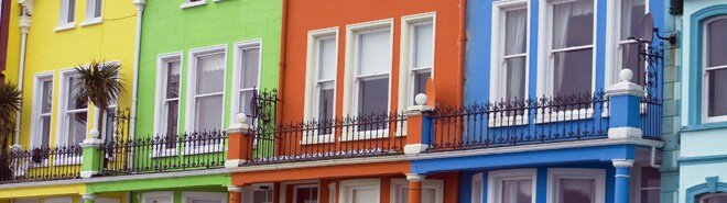 Brightly coloured houses at Whitehead near Newtownabbey